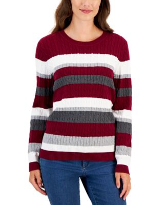 Karen Scott - Women's Mindy Striped Cotton Cable-Knit Sweater