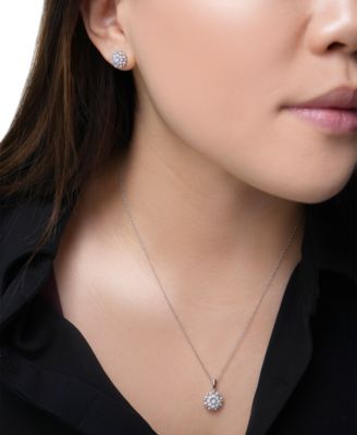 2-Pc. Set Diamond Cluster Pendant Necklace & Matching Stud Earrings (1 ct. t.w.) in 14k White Gold, Created for Macy's