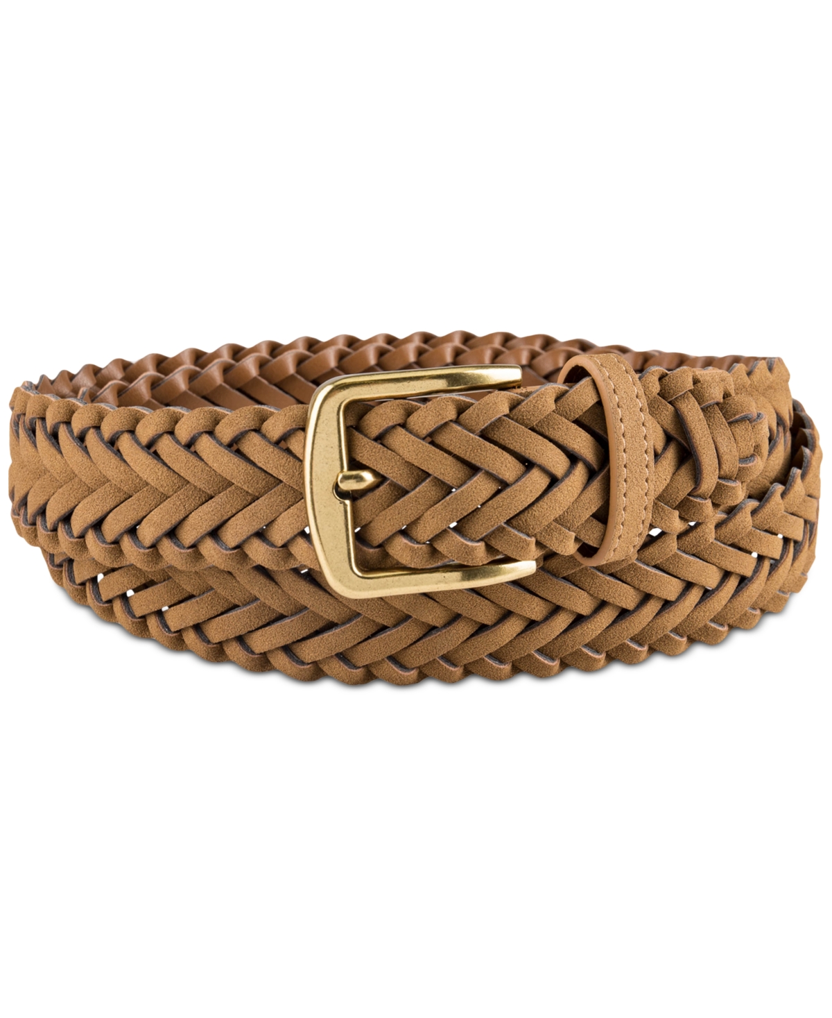 Club Room Men's Faux-suede Braided Belt, Created For Macy's In Tan