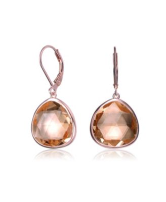 18k Rose Gold Plated with Pink Cubic Zirconia Vintage Dewdrop Dangle Earrings in Sterling Silver