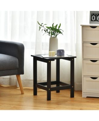 2 PCS Patio 15'' End Side Coffee Table Square Wooden Slat Deck