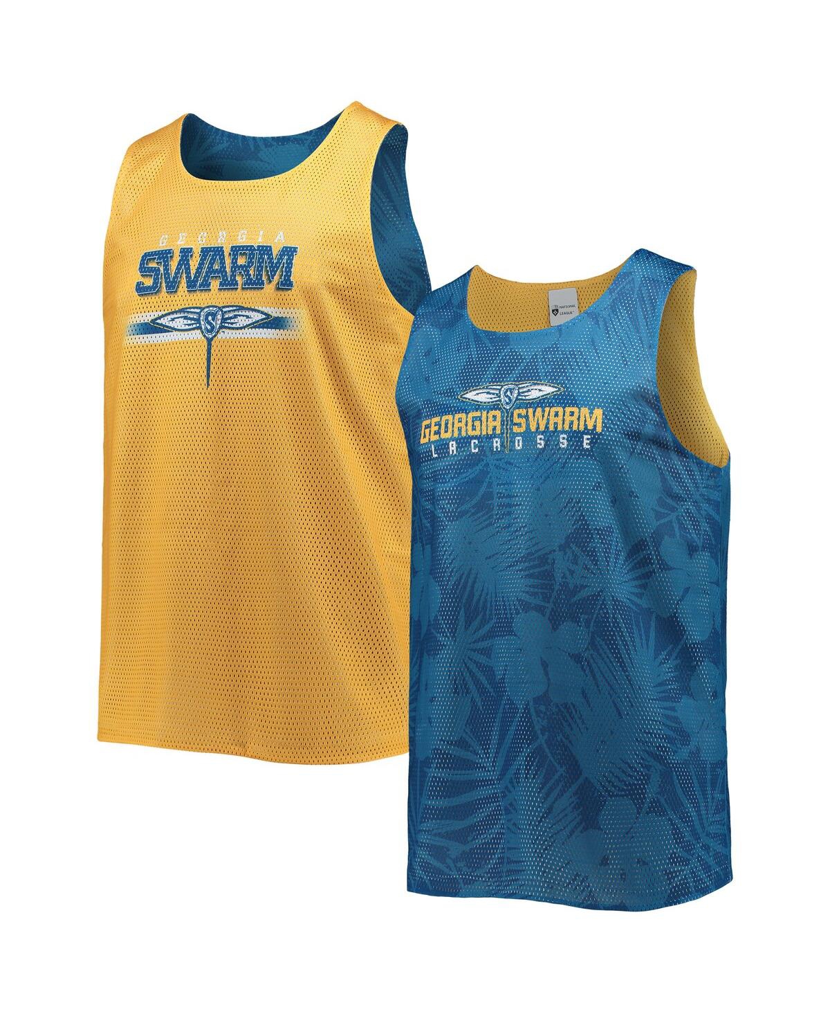 FOCO MEN'S FOCO YELLOW, NAVY GEORGIA SWARM REVERSIBLE MESH TANK TOP