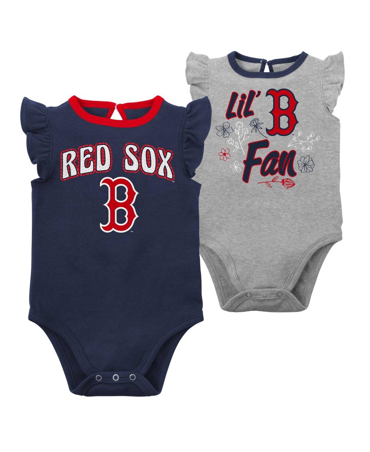 OUTERSTUFF INFANT BOYS AND GIRLS NAVY, HEATHER GRAY BOSTON RED SOX LITTLE FAN TWO-PACK BODYSUIT SET