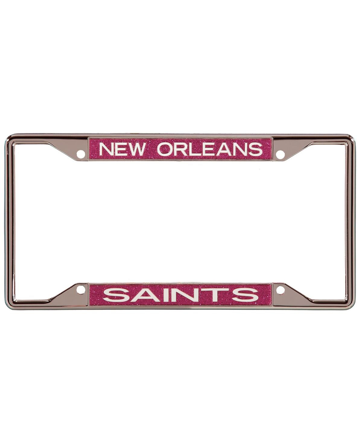 STOCKDALE NEW ORLEANS SAINTS PINK GLITTER LICENSE PLATE FRAME WITH WHITE LETTERING