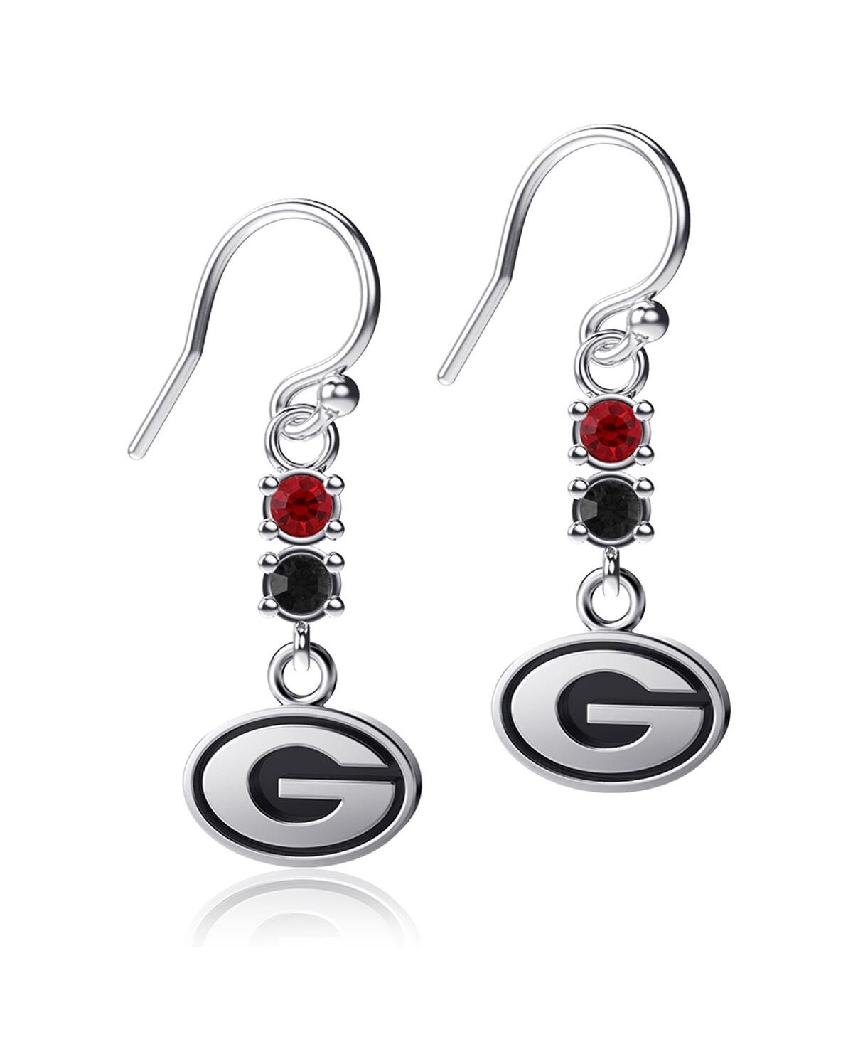 Shop Dayna Designs Women's  Georgia Bulldogs Dangle Crystal Earrings In Silver