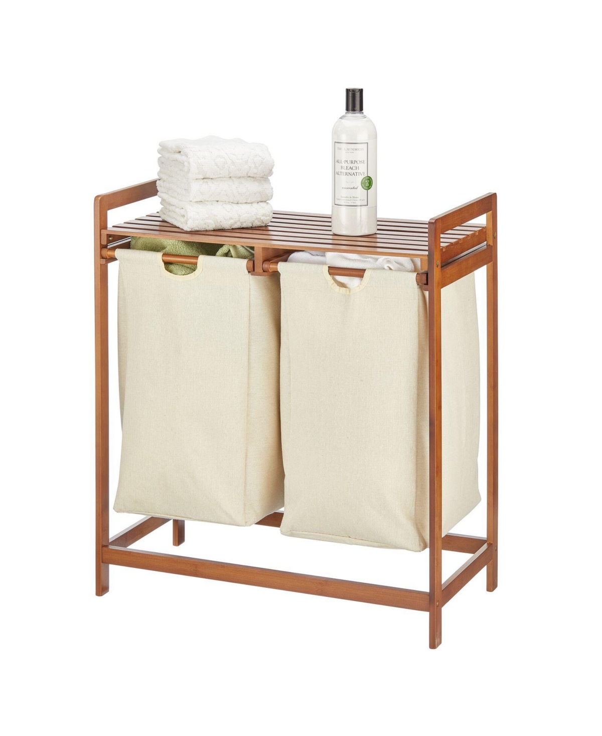 Bamboo Double Laundry Hamper, Large Capacity - Vintage