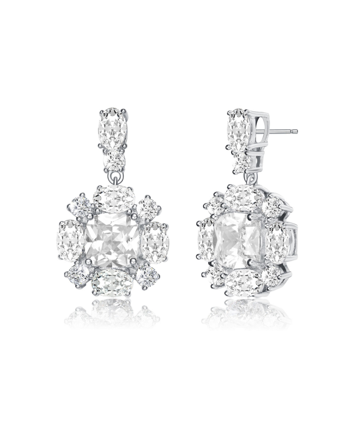 White Gold Plated Cubic Zirconia Accent Dangle Earrings - White