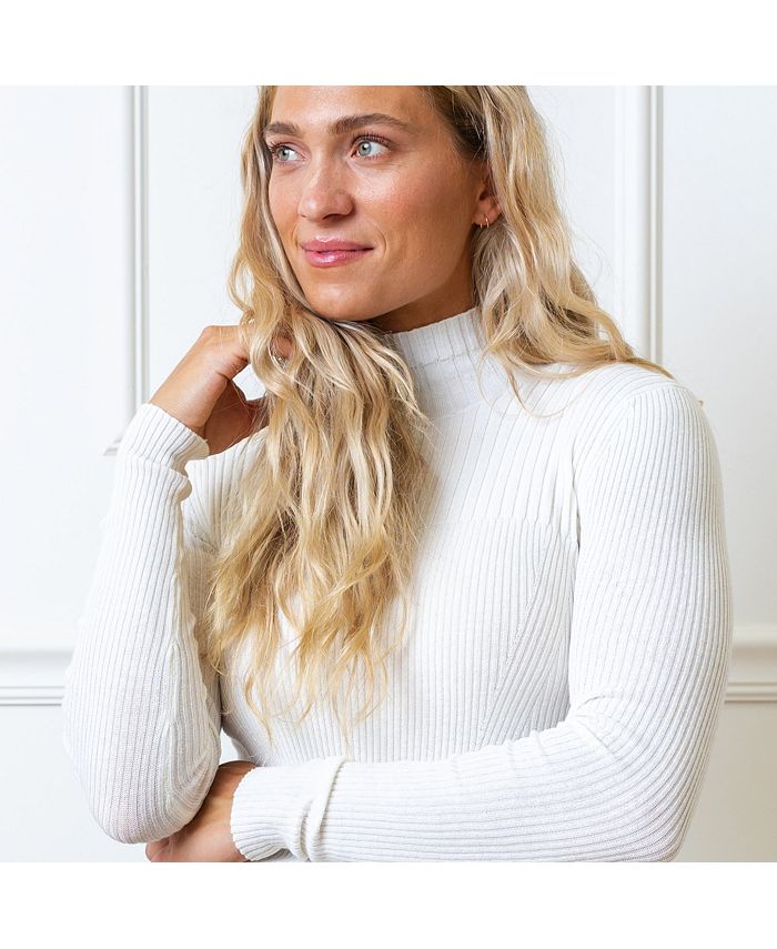 Hope & Henry Women's Long Sleeve Funnel Neck Tunic Sweater - Organic Cotton, Button Cuffs, Cozy & Chic