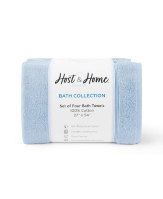 Host and Home Bath Towels (4 Pack), Solid Color Options, 27x54 in, Double Stitched Edges, 600 GSM, Soft Ringspun Cotton, Stylish Striped Dobby Border