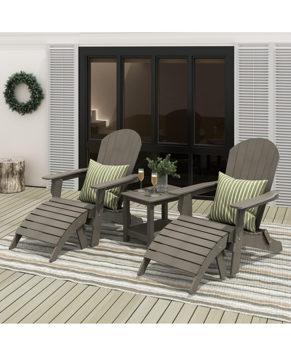 WestinTrends 5-Piece Outdoor Adirondack Chair with Ottoman and Side Table Set