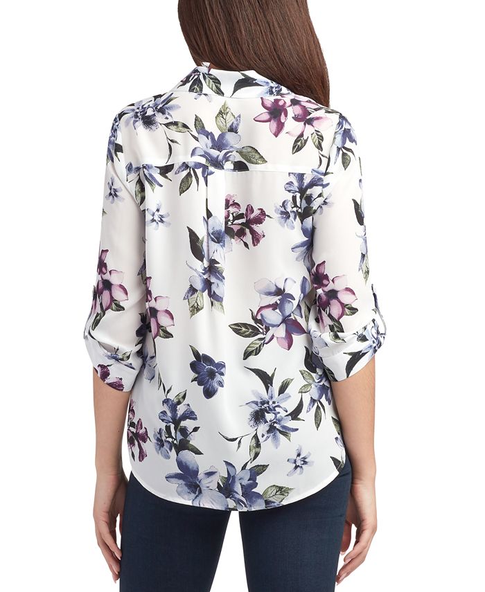 BCX Juniors' Printed ButtonFront RollTabSleeve Shirt Macy's