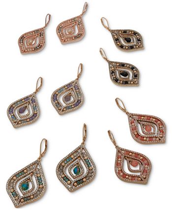 lonna & lilly - Gold-Tone Pav&eacute; & Stone Beaded Orbital Chandelier Earrings