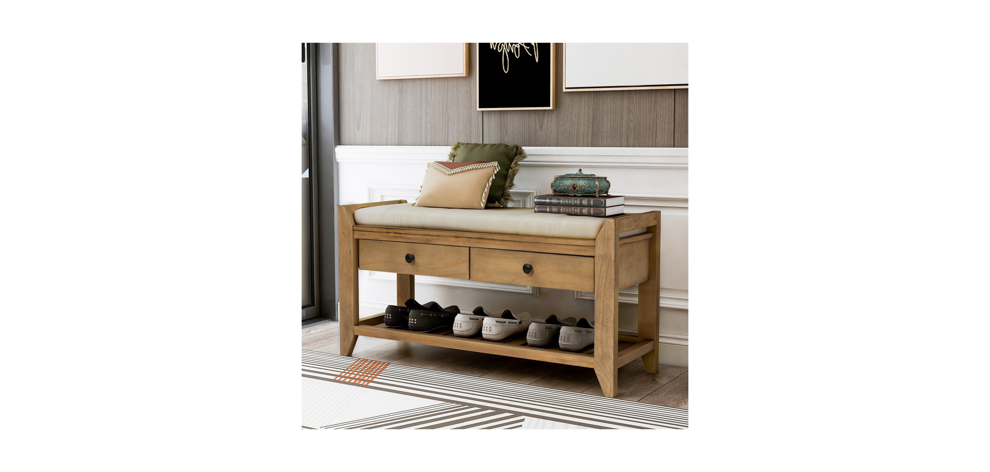 Streamdale Multipurpose Entryway Bench with Cushioned Seat and Drawers