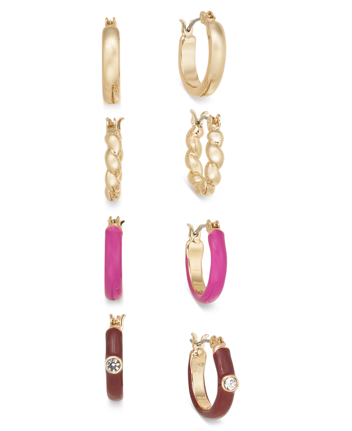 On 34th 4-pc. Set Small Pave & Color Mixed Style Hoop Earrings, 0.6", Created For Macy's In Pink