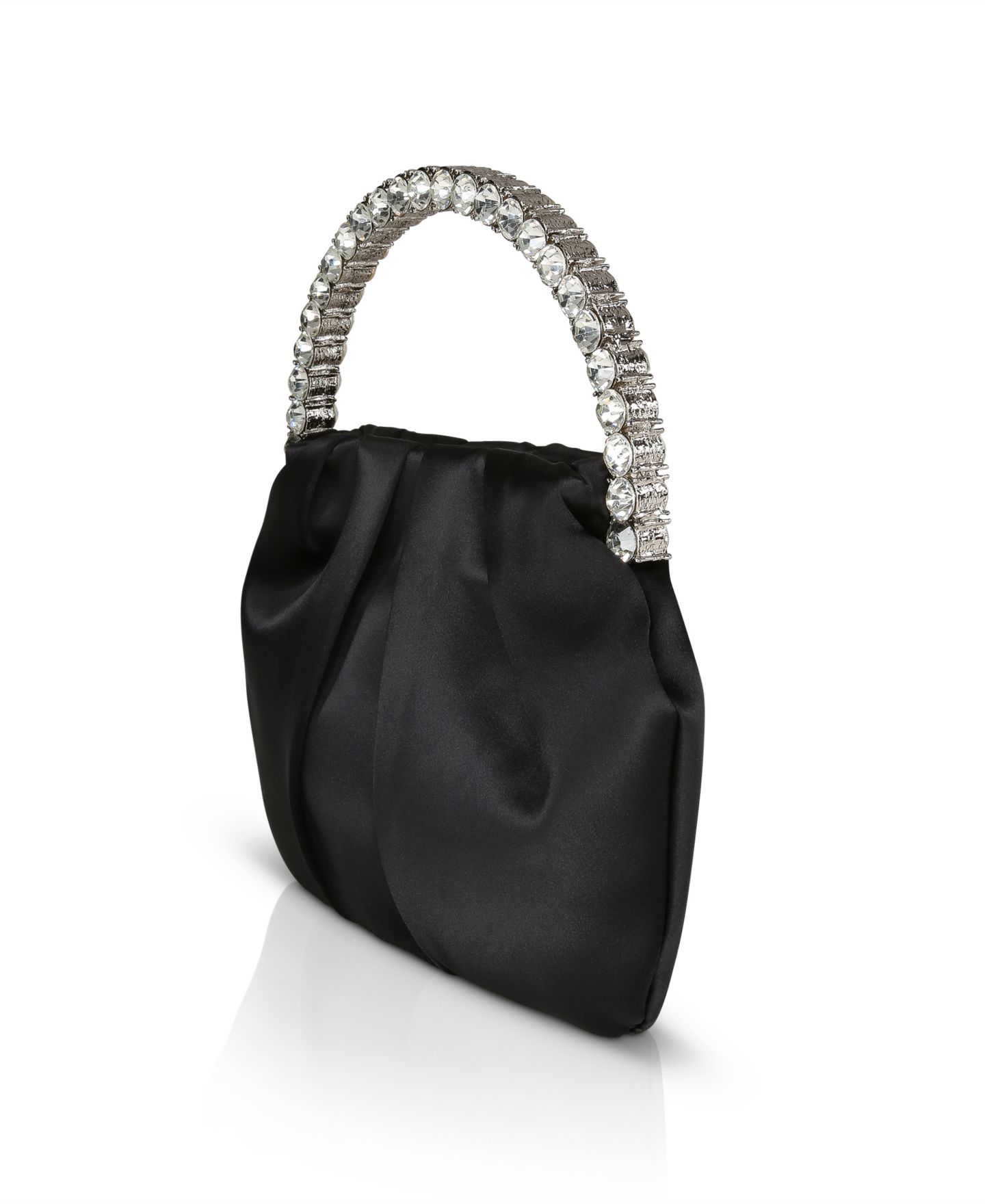 Женская сумка Jewel Badgley Mischka Audrey Satin Pouch with Rhinestone Handle Clutch, цвет: Чёрный — фото 2