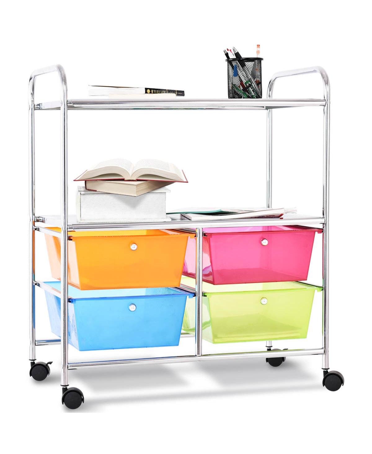 4 Multifunctional Drawers Rolling Storage Cart Rack Shelves Shelf Home Office - Silver