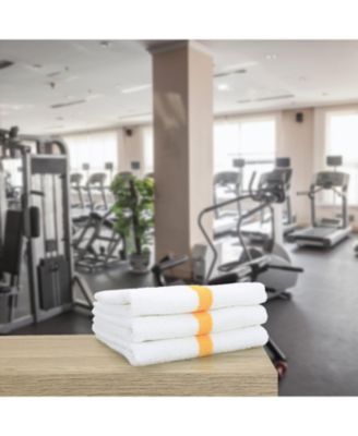 Power Gym Hand Towels (12 Pack),  16x27, White with Colored Stripe, 100% Ring-Spun Cotton