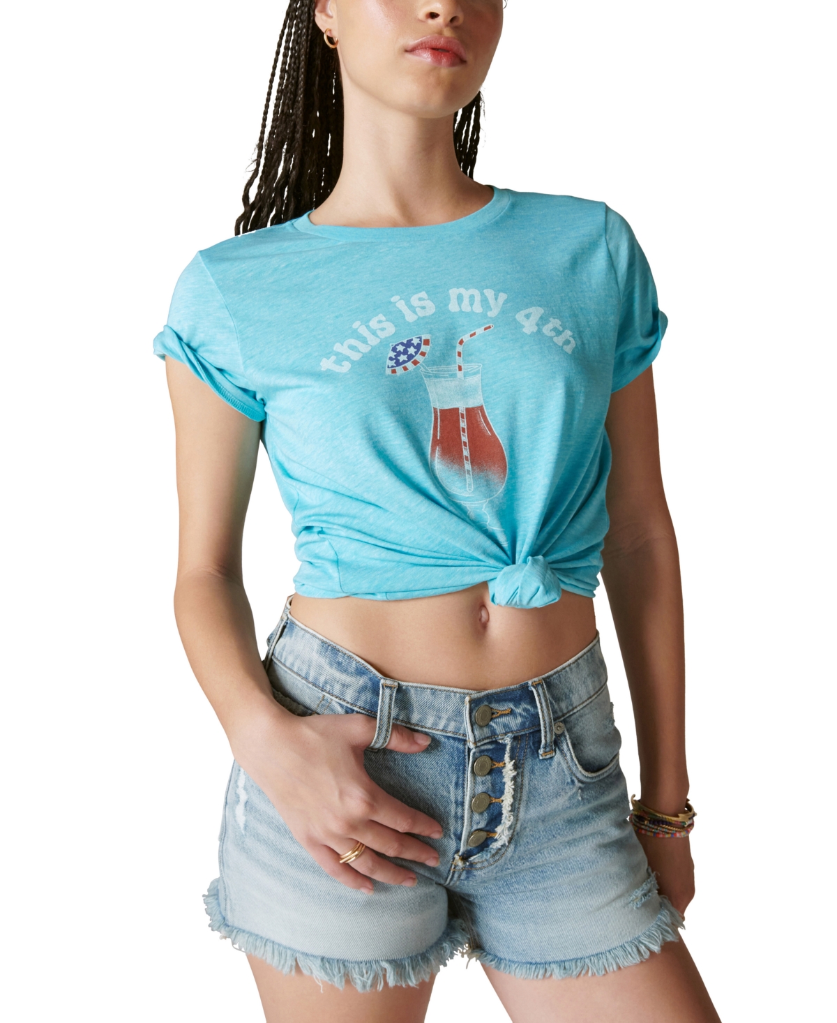 Shop Lucky Brand Women's Cotton This Is My Fourth Graphic T-shirt In Blue Danube