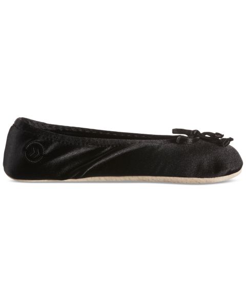 Женские тапочки Isotoner Signature Satin Ballerina Slippers with Bow, цвет: Чёрный