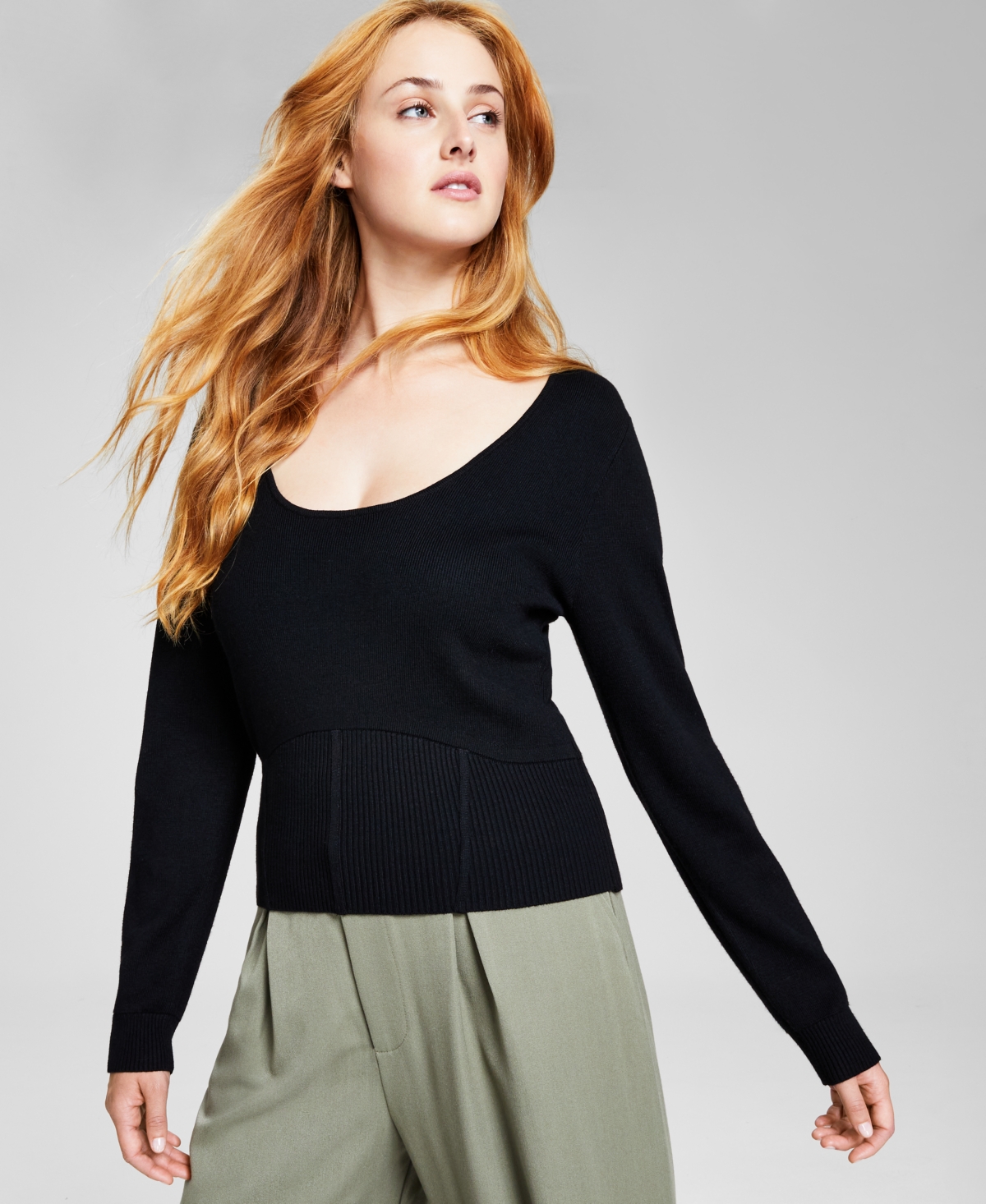 And Now This Women's Scoop-neck Corset Sweater In Black