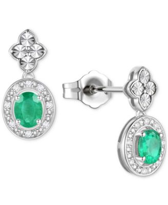 2-Pc. Set Sapphire (1 ct. t.w.) & Diamond (1/20 ct. t.w.) Halo Pendant Necklace & Matching Drop Earrings in Sterling Silver (Also in Ruby, Emerald, & Tanzanite)