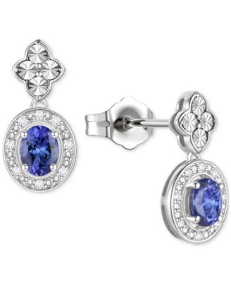 2-Pc. Set Sapphire (1 ct. t.w.) & Diamond (1/20 ct. t.w.) Halo Pendant Necklace & Matching Drop Earrings in Sterling Silver (Also in Ruby, Emerald, & Tanzanite)