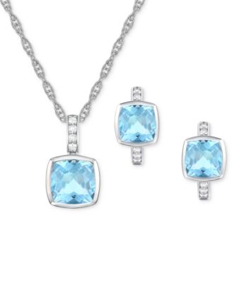 2-Pc. Set Garnet: (4-1/6 ct. t.w.) & Lab-Grown White Sapphire (1/20 ct. t.w.) Pendant Necklace & Matching Small Hoop Earrings in Gold-Plated Sterling Silver (Also in Blue Topaz, Lab-Grown Morganite, & Amethyst)