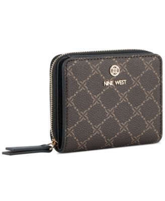 Nine West Women's Reflected 9 Zip Around Wallet - Micro Pebble Leather, Multiple Card Slots, Interior Zip Pocket, Compact Design