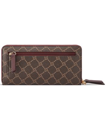 Nine West Linnette Small Zip Around Wallet with Wristlet - Brown Logo, Merlot