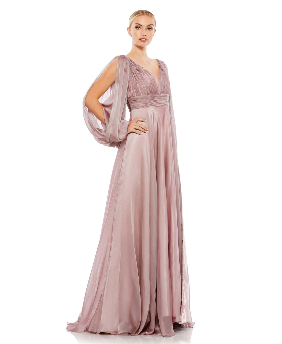 Mac Duggal Whimsical Chiffon Evening Gown In Mocha