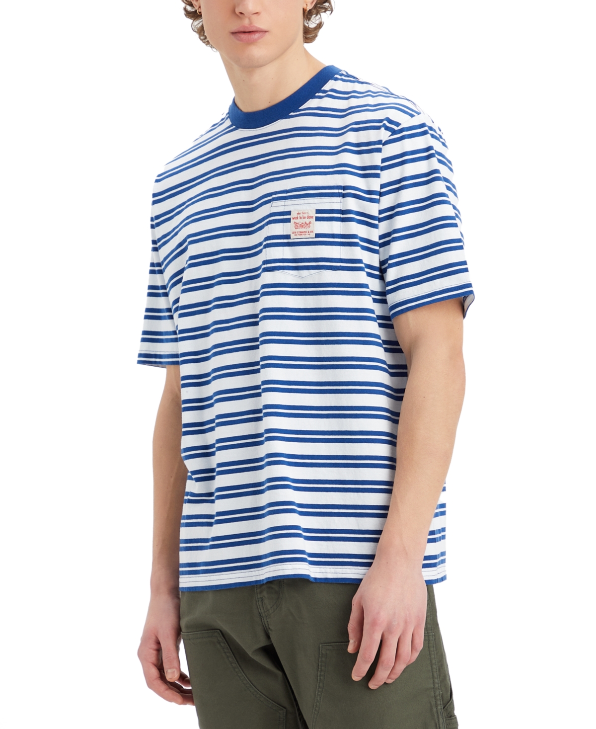 Levi's Men's Workwear Relaxed-fit Stripe Pocket T-shirt, Created For Macy's In Stripe Limoges White