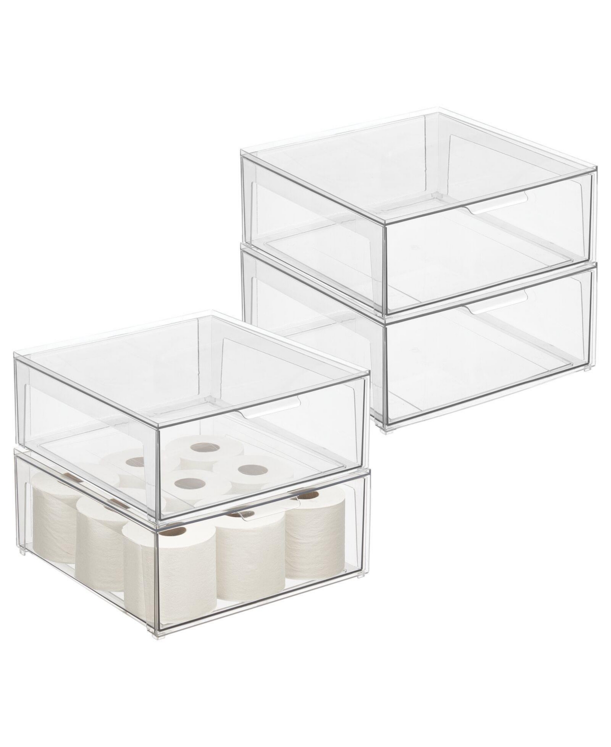 Plastic Stackable Bathroom Storage Organizer with Drawer, Medium - 4 Pack - Clear