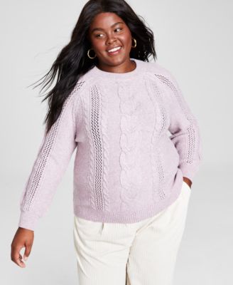 And Now This - Trendy Plus Size Mixed-Knit Crewneck Sweater