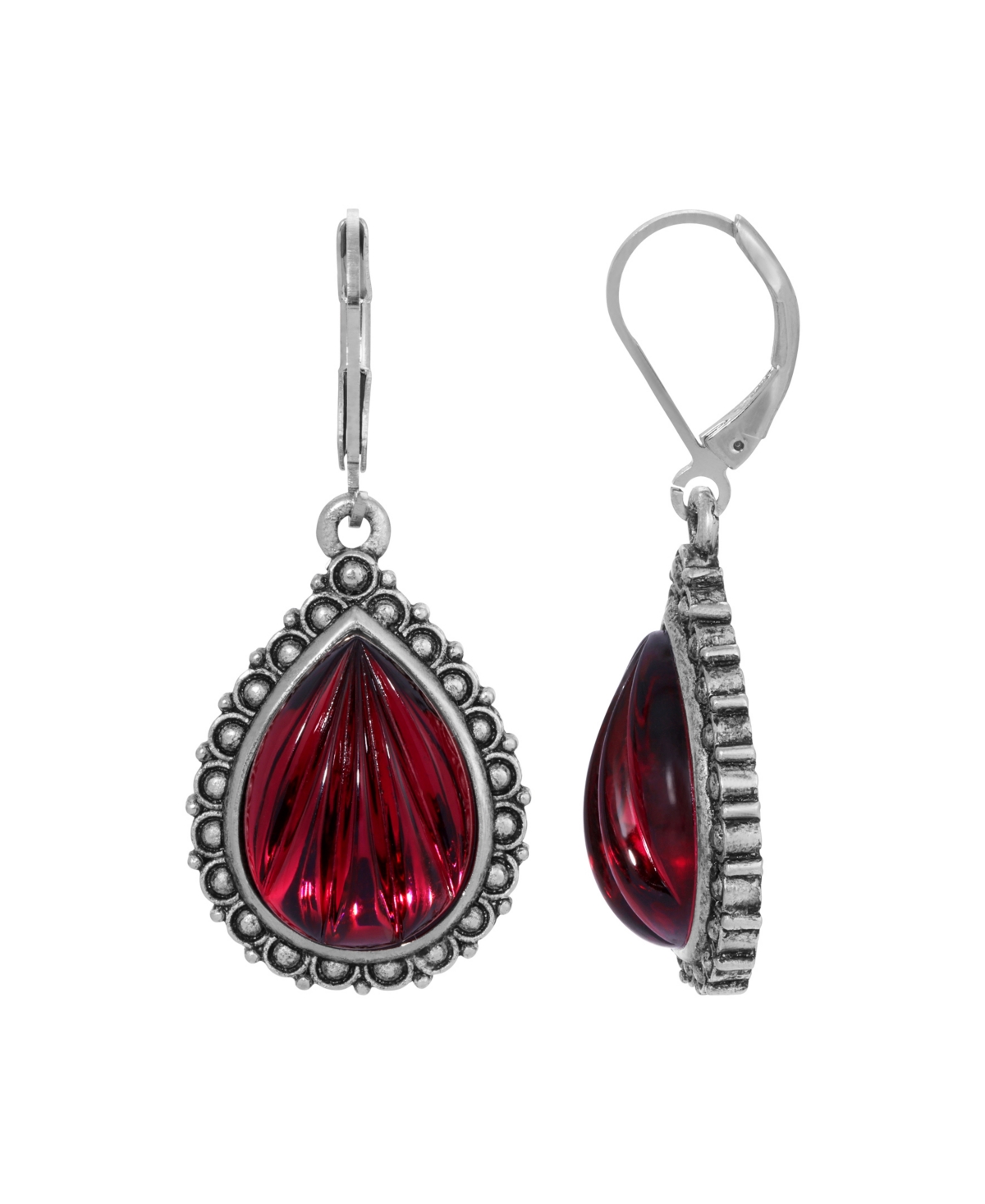 2028 Glass Silver-tone Teardrop Earrings In Red