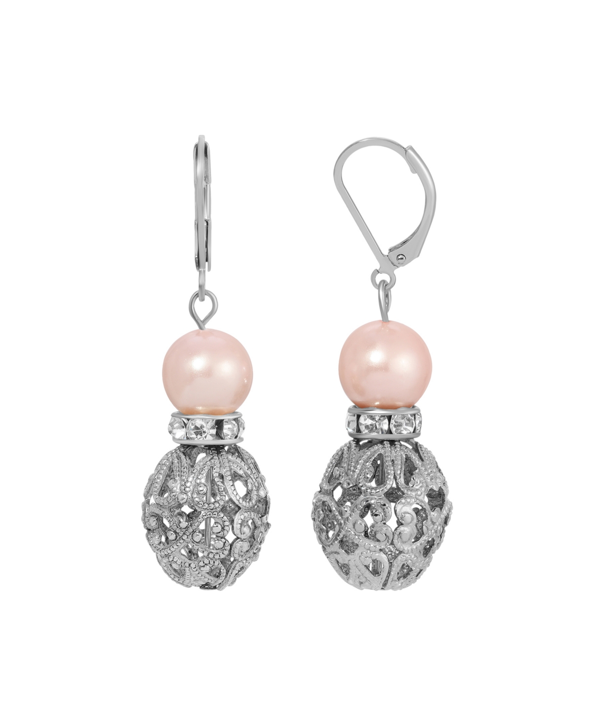 2028 Crystal Acrylic Filigree Bead Drop Earrings In Peach