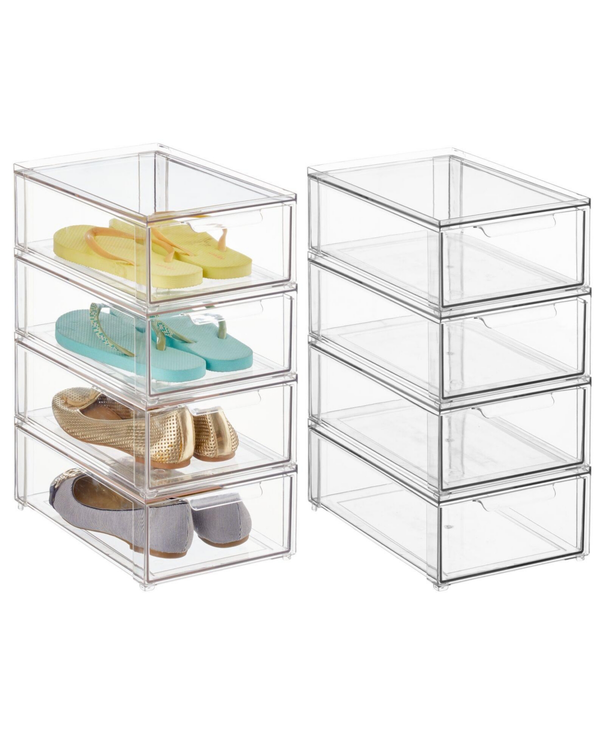 Stackable Closet Storage Bin Box with Pull-Out Drawer, Small - 8 Pack - Clear