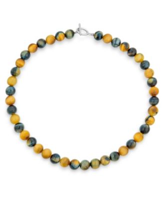 Plain Simple Mixed Grey Blackish Alternating Brown Tiger Eye Round 10mm Bead Strand Necklace Silver Plated Clasp