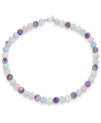 Plain Simple Mixed Amethyst Aquamarine Natural Rose Quartz Matte Round 10mm Bead Strand Necklace Silver Plated Clasp