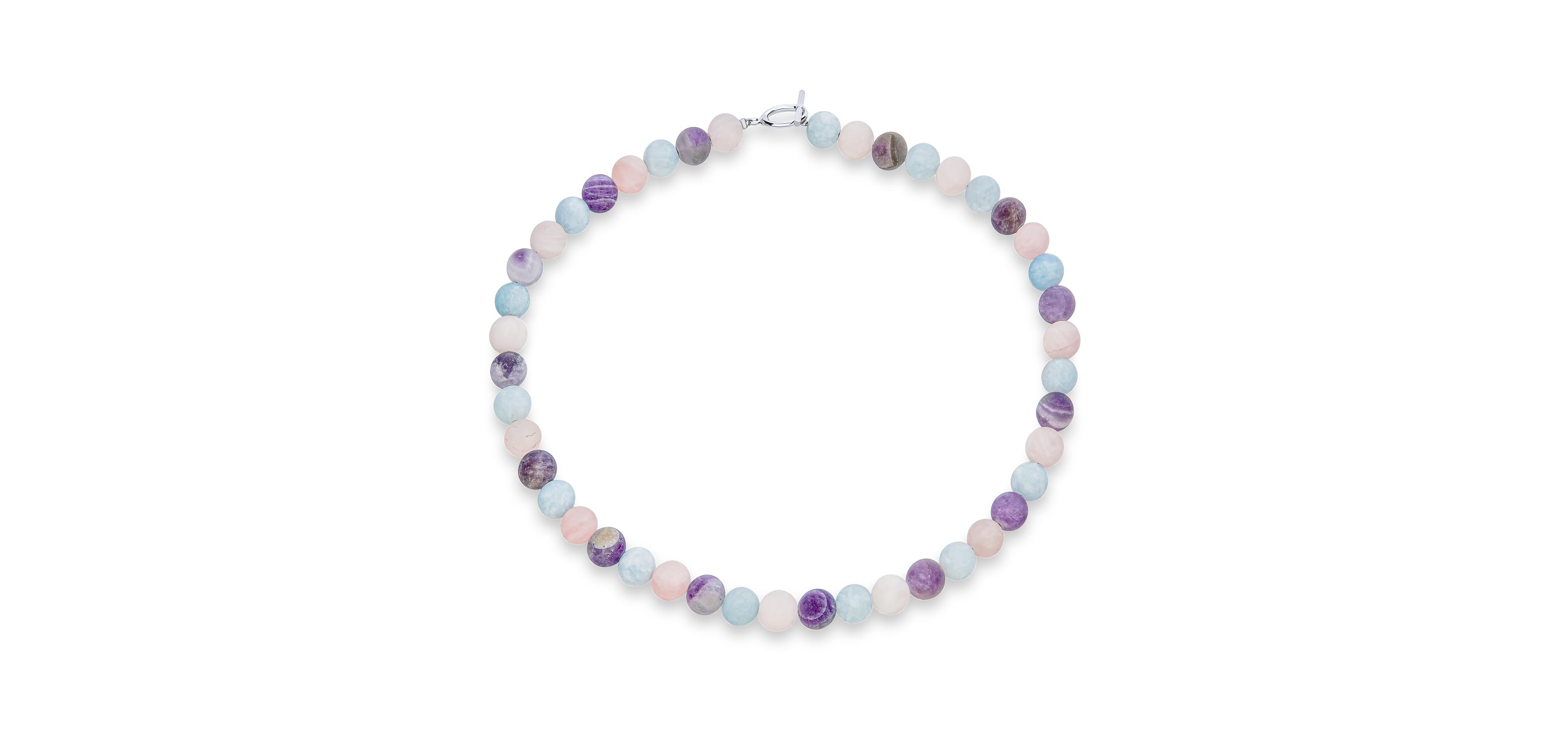 Bling Jewelry Plain Simple Mixed Amethyst Aquamarine and Natural Rose Quartz Matte Round 10MM Bead Strand Necklace Silver Plated Clasp