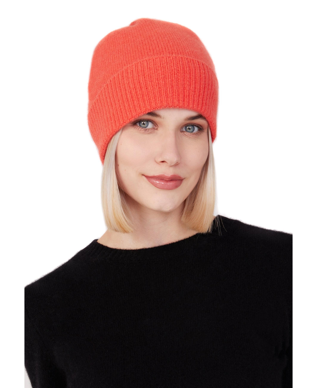 100% Pure Cashmere Women's Ribbed Cuff Beanie - Chocolate Brown