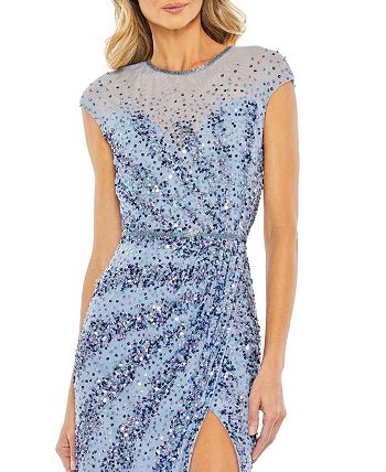 Mac Duggal Women's Embellished Illusion High Neck Cap Sleeve Gown - Macy's