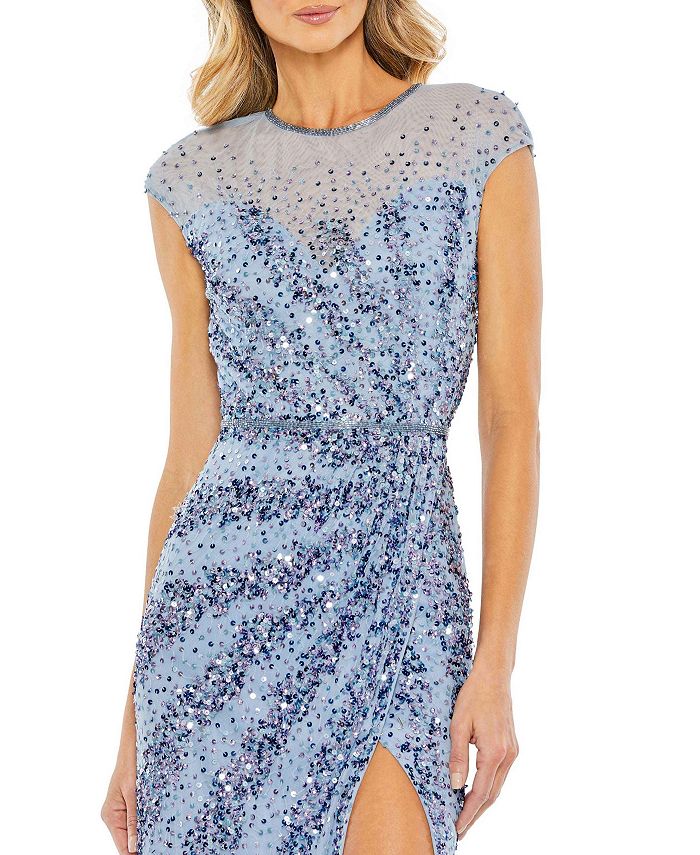 Mac Duggal Women's Embellished Illusion High Neck Cap Sleeve Gown - Macy's