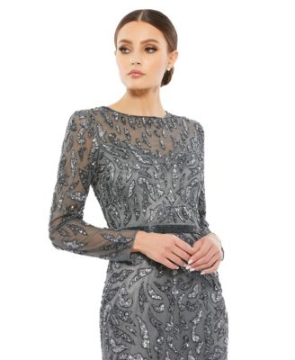 Women's Beaded Long Sleeve Evening Gown