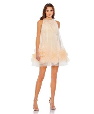 【Mac Duggal】Peach☆フリル ホルターネック Aライン ドレス Mac Duggal Women's Halter Neck Flowy Petal A Line Mini Dress