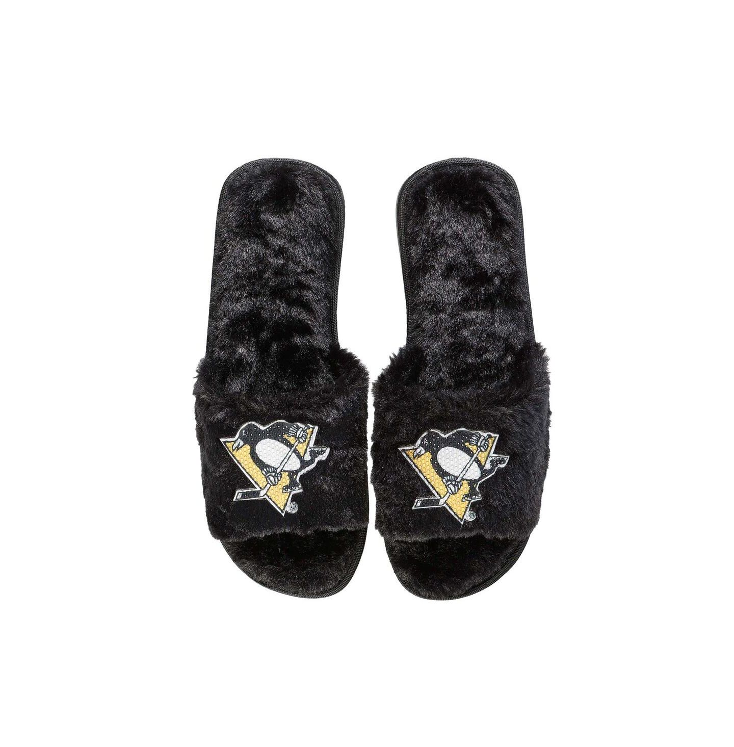 Женские тапочки FOCO Black Pittsburgh Penguins Rhinestone Fuzzy Slippers — фото 1