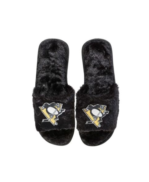 Женские тапочки FOCO Black Pittsburgh Penguins Rhinestone Fuzzy Slippers
