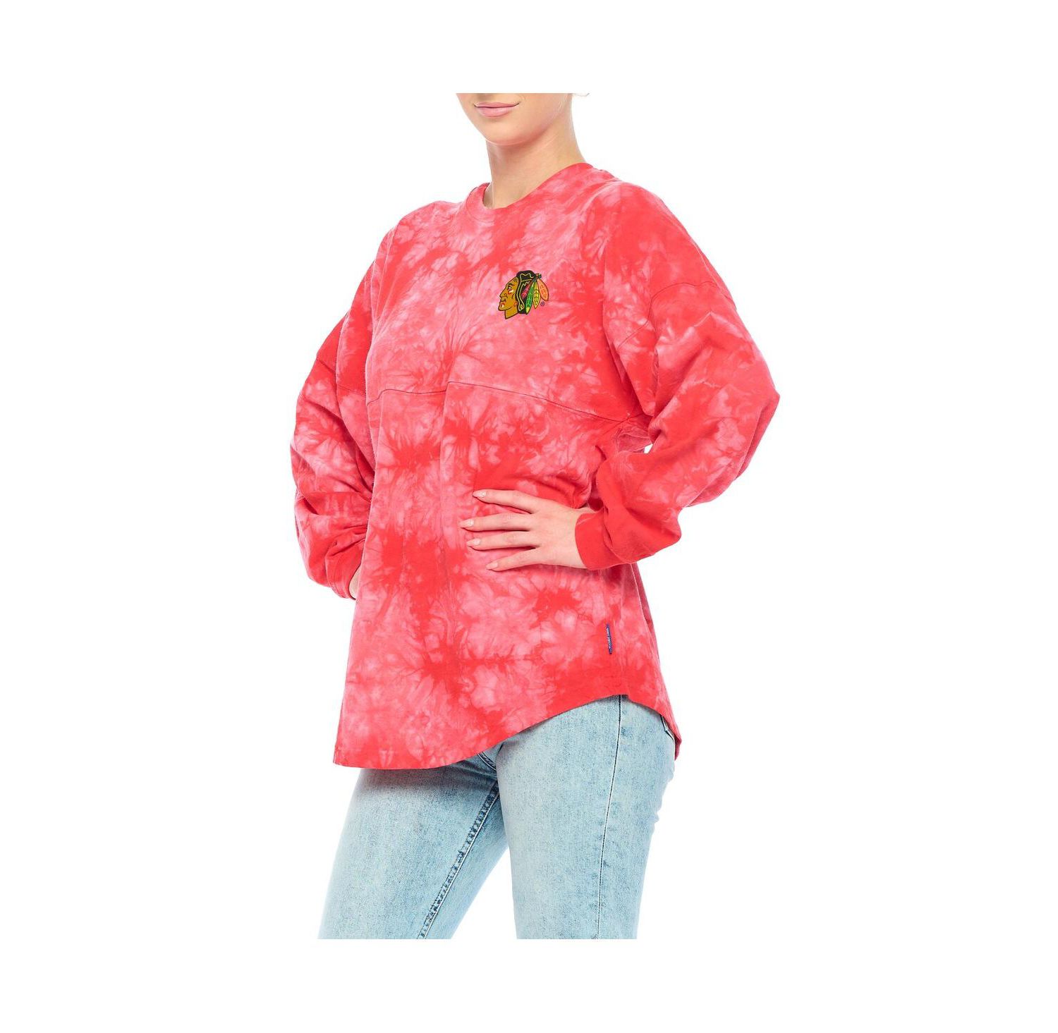 Women's Red Chicago Blackhawks Crystal-Dye Long Sleeve T-shirt