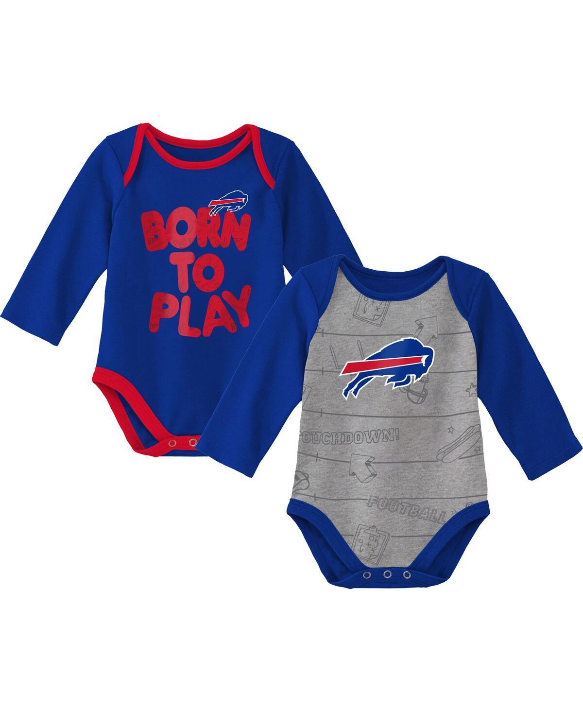 Outerstuff Babies' Newborn And Infant Boys And Girls Royal, Heathered Gray Buffalo Bills Born To Win Two-pack Long Slee In Royal,heathered Gray