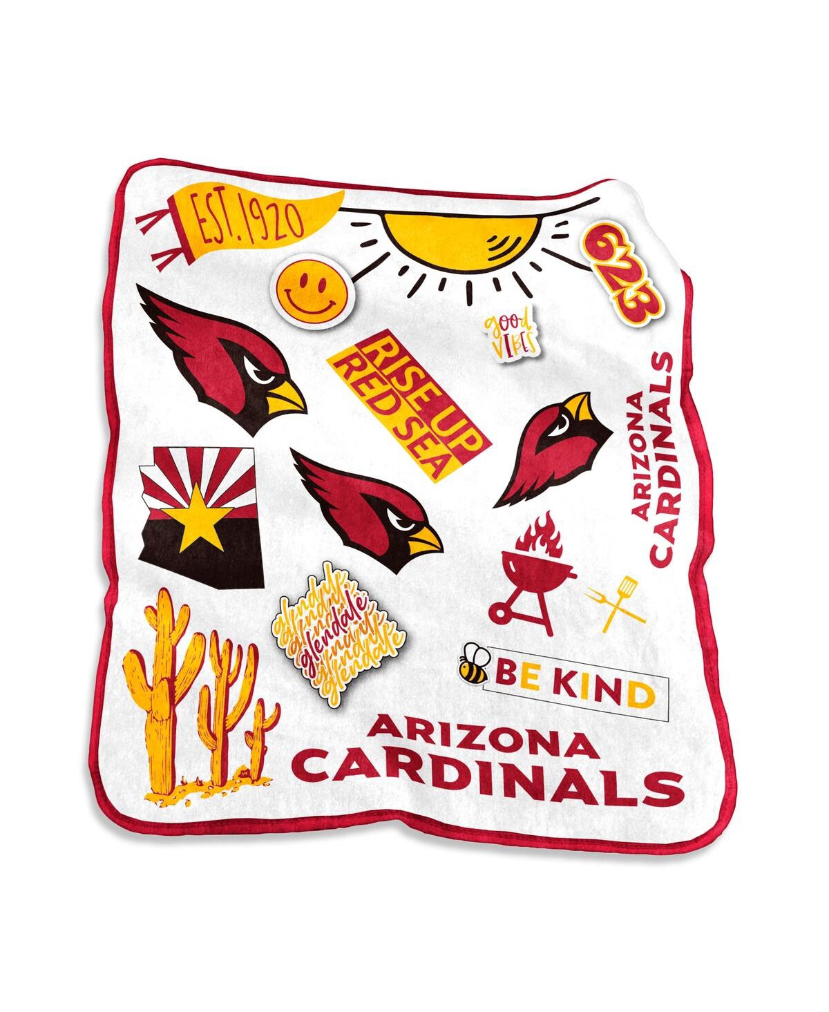 Logo Brands Arizona Cardinals 50'' X 60'' Native Raschel Plush Throw Blanket In White,red