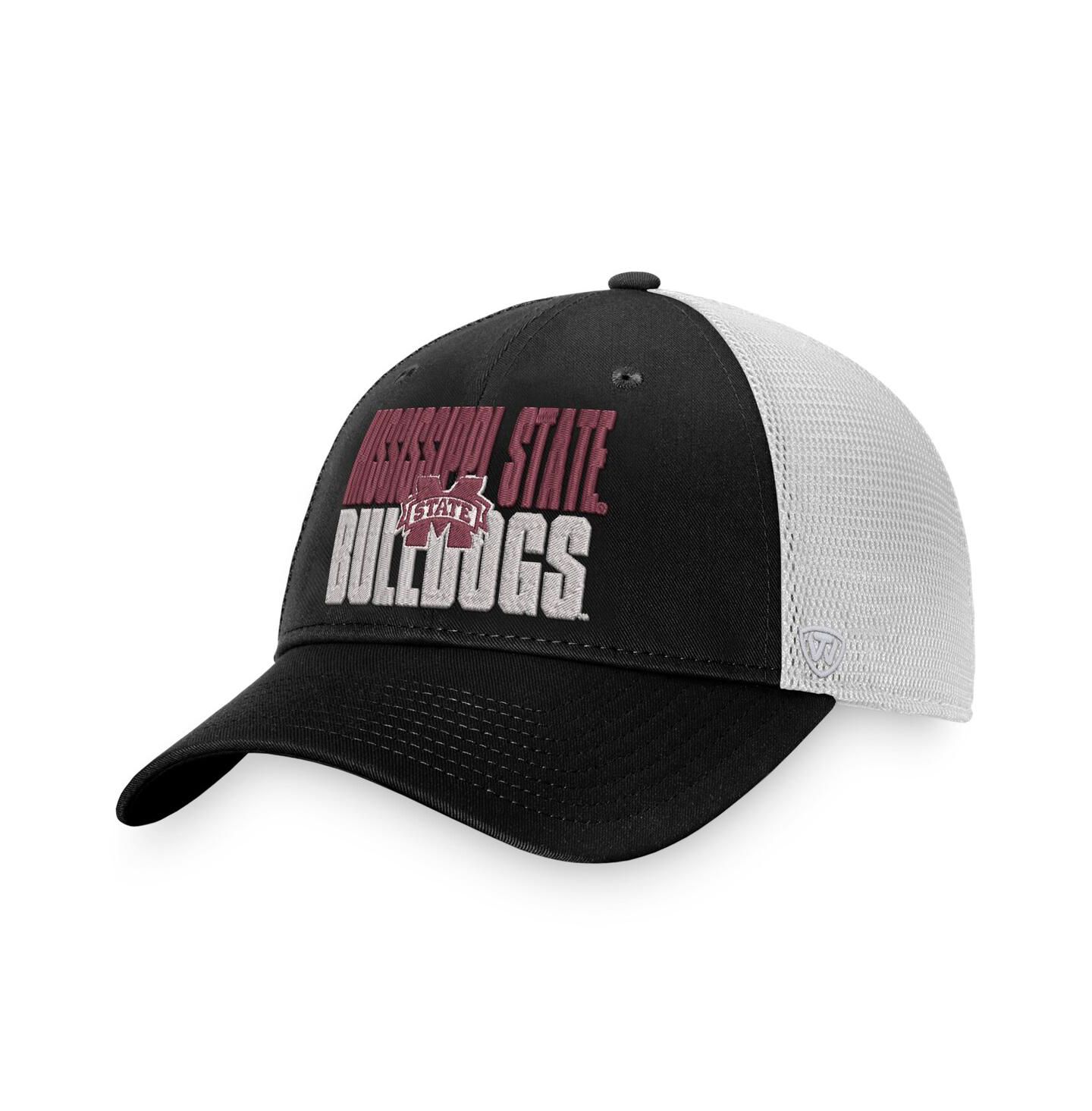 Мужская кепка Top of the World Black, White Mississippi State Bulldogs Stockpile Trucker Snapback Hat — фото 1